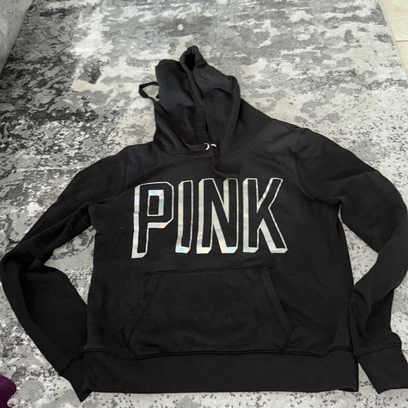 PINK Victoria's Secret Tops - Victoria Secret Pink black hoodie with pink holographic logo